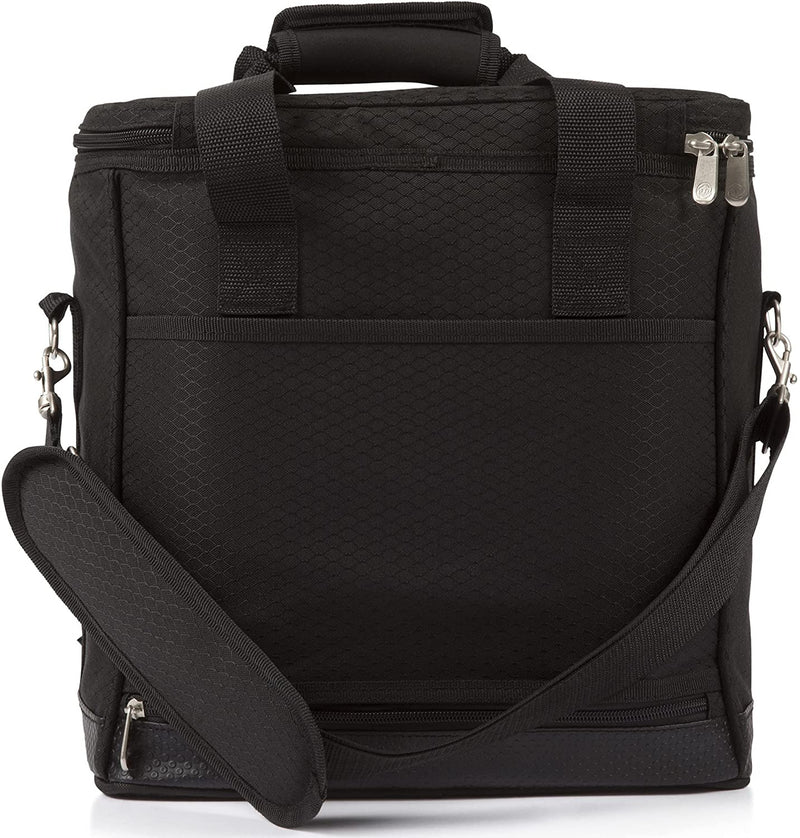 LEGACY - a Picnic Time Brand Cellar Insulated Six Bottle Wine Tote with Trolley Black ,18 x 12 x 10