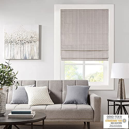 Madison Park Galen Cordless Roman Shades - Fabric Privacy Panel Darkening, Energy Efficient, Thermal Insulated Window Blind Treatment, for Bedroom, Living Room Decor, 33" x 64", Taupe