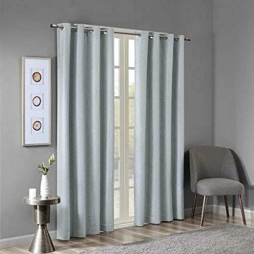 SUN SMART Maya Blackout Curtain Patio Single Window, Textured Heatherd Print, Grommet Top Living Room Decor Thermal Insulated Light Blocking Drape for Bedroom and Apartments, 50 x 54 in, Aqua