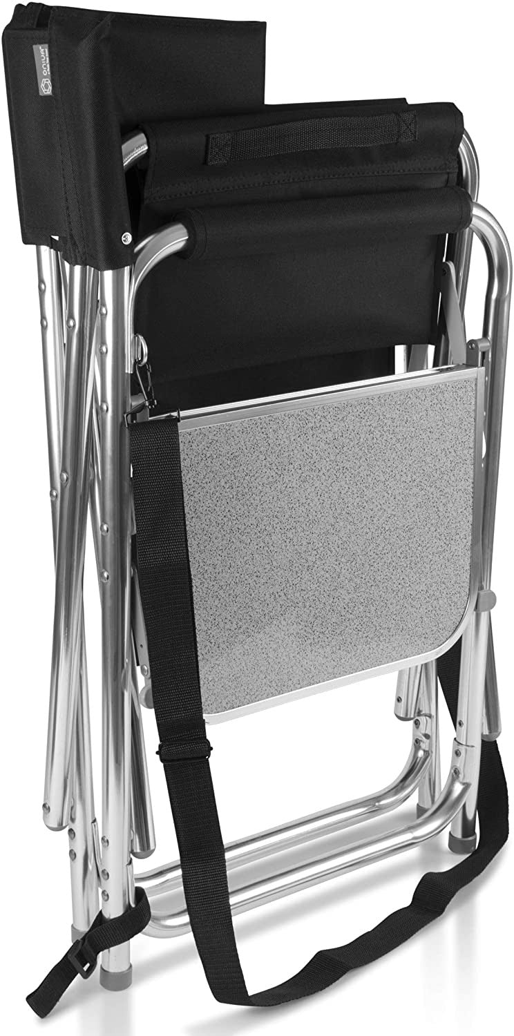Sports Chair with Side Table - Beach Chair - Camp Chair for Adults, (Black)