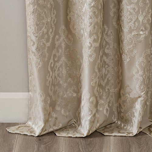 Blackout Curtains For Bedroom , Luxury Light Black Window Curtains For Living Room Family Room , Mirage Damask Fabric Grommet Black Out Window Curtain For Kitchen, 50X108", 1-Panel Pack