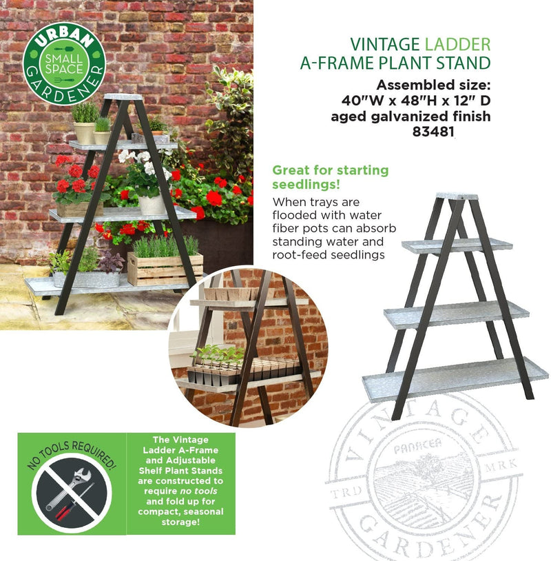 Panacea 83481 Ladder A-Frame Plant Stands, 44 in, Vintage Galvanized