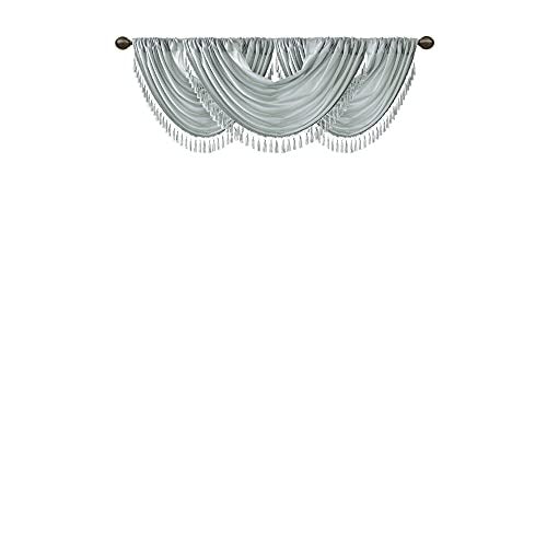 Elena Waterfall Embellished-Rod Pocket Valance , Faux Silk Valances for Window , 38X46" , Dusty Aqua