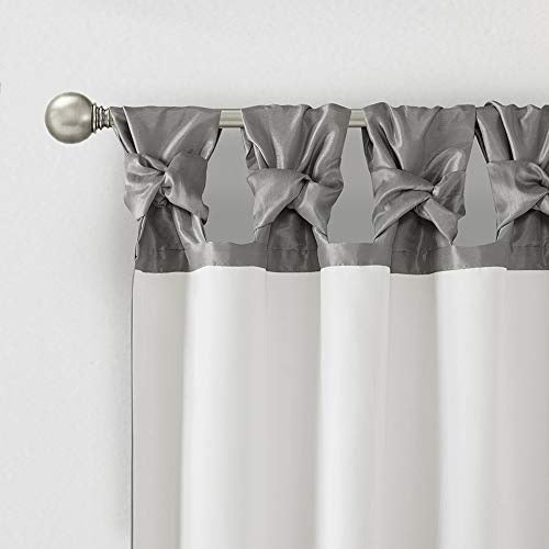 Madison Park Emilia Faux Silk Single Curtain with Privacy Lining, DIY Twist Tab Top Window Drape for Living Room, Bedroom and Dorm, 50 x 95 in, Charcoal