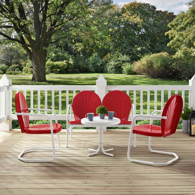 Crosley Furniture Griffith 4PC Outdoor Conversation Set in Bright Red Gloss Color