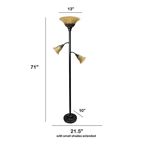 Torchiere Floor Lamp with 2 Reading Lights and Scalloped Glass Shades, Restoration Bronze
