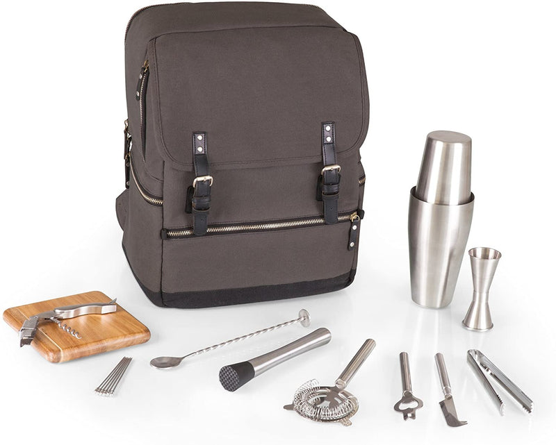 LEGACY - a Picnic Time Brand Bar Backpack 16-Piece Portable Cocktail Set, Grey/Black