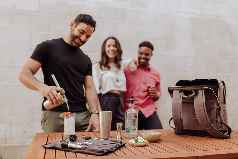 LEGACY - a Picnic Time Brand Bar Backpack 16-Piece Portable Cocktail Set, Grey/Black