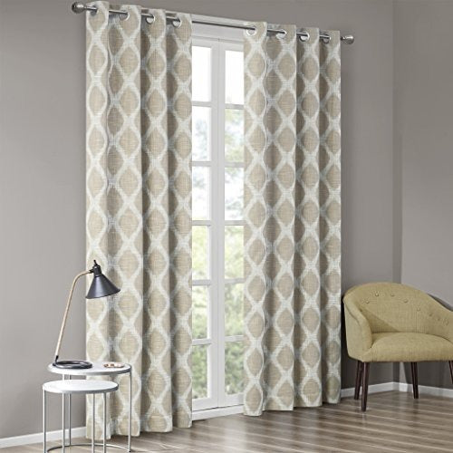 SUNSMART Blakesly Blackout Curtains Patio Window, Ikat Print, Grommet Top Living Room Decor, Thermal Insulated Light Blocking Drape for Bedroom and Apartments, 50" x 84", Taupe