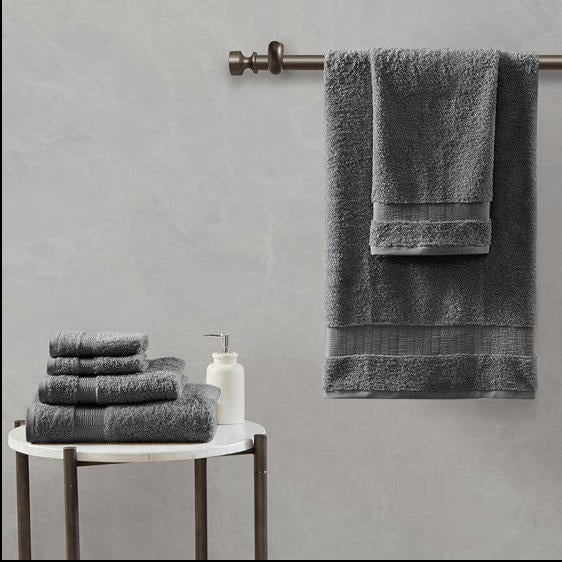 Home Outfitters Charcoal 100% Egyptian Cotton 6pc Bath Towel Set , Absorbent, Bathroom Spa Towel, Luce