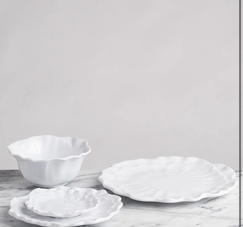 Q Squared Peony BPA-Free Melamine Dinner Plate, 11-Inches, Set of 4, White