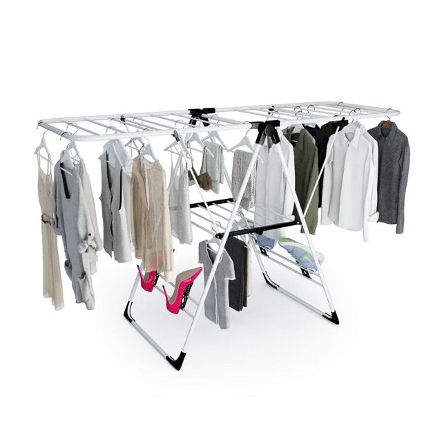 White Portable Laundry Clothes Storage Drying Rack Folding Hanger Stand
