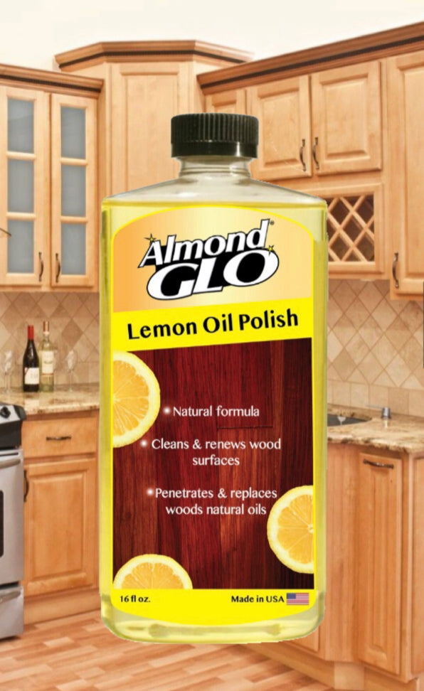 Almond Glo 2 Pack Lemon Oil Polish, 16 oz -Natural Lemon Scented Wood Cleaner & Furniture Polish, Cleans, Renews, Restores & Rejuvenates Wood Surfaces