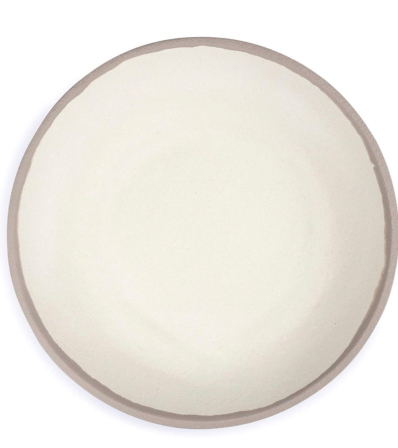 Q Squared Potter Collection Dinner Plate, Set of 4, BPA-Free Shatterproof Melamine and Bamboo, 10-Inches, Stone