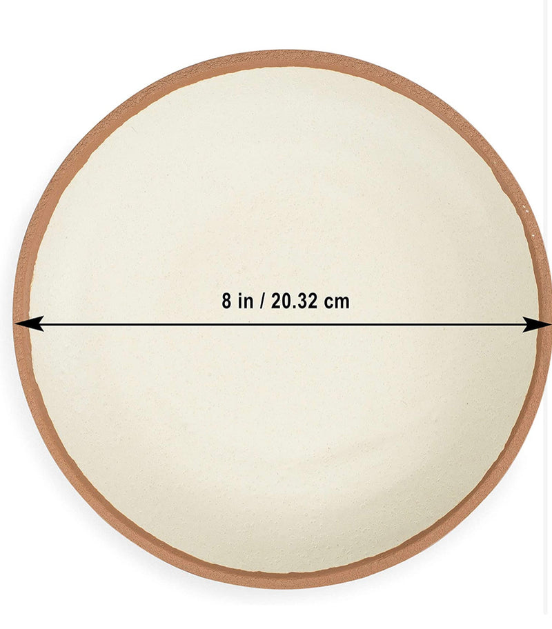 Q Squared Potter Collection Salad Plate, Set of 4, BPA-Free Shatterproof Melamine and Bamboo, 8-Inches, Terracotta
