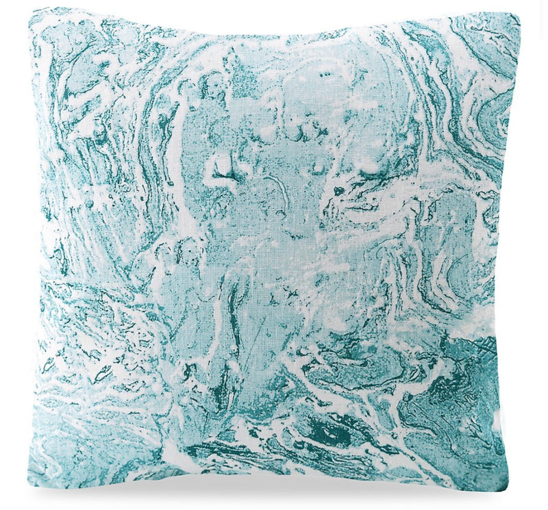Anaya turquoise Marble-Print Linen Pillow
