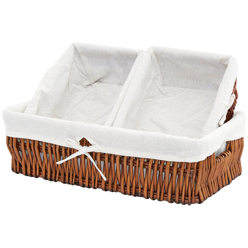 Set of Three Vertical Willow Storage Baskets - Thick Poly Cotton Liners , Walnut