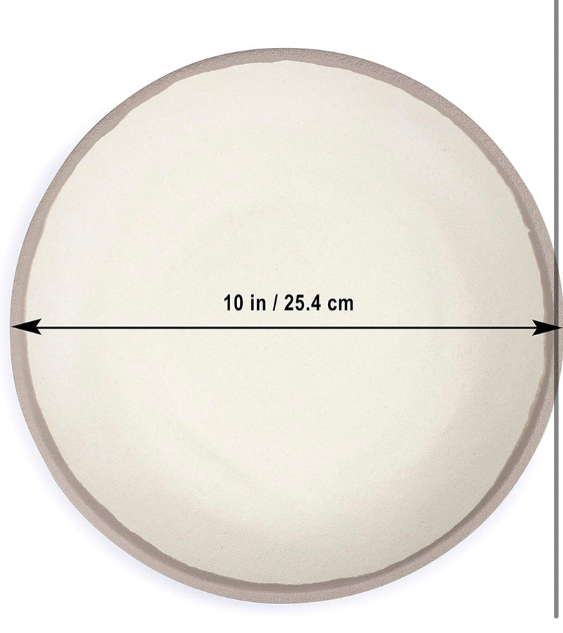 Q Squared Potter Collection Dinner Plate, Set of 4, BPA-Free Shatterproof Melamine and Bamboo, 10-Inches, Stone