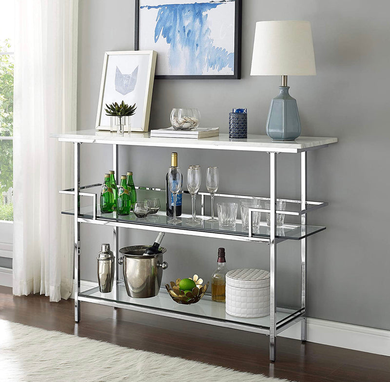 Crosley Furniture Aimee Bar with Paper Marble Top, Chrome Finish