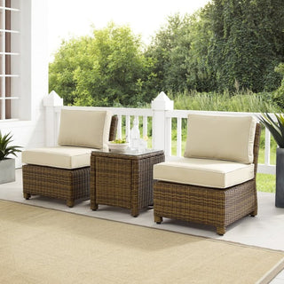 Crosley Furniture - Bradenton 3pc Outdoor Wicker Chair Set Sand- Weathered Brown - Side Table And 2 Armless Chairs