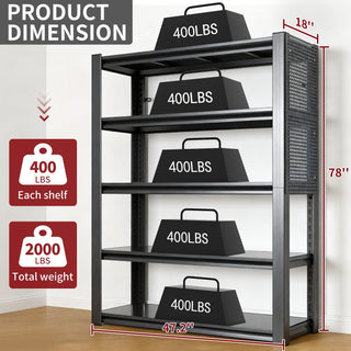 Industrial 5-Tier Adjustable Shelving Unit with Pegboard