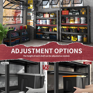 Industrial 5-Tier Adjustable Shelving Unit with Pegboard