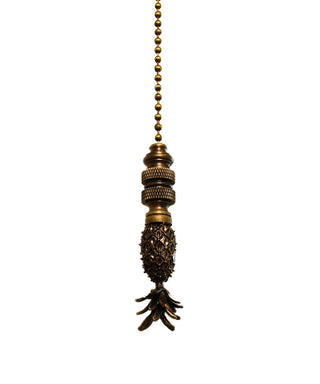 Tall Pineapple Ceiling Fan Pull, 2.5"H with 12" Antiqued Brass Chain