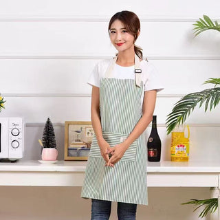 Linen Stripe Apron, Breathable Kitchen Apron For Household Chores