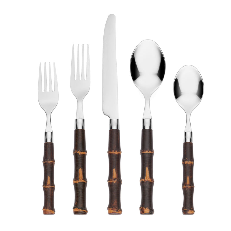 Cambridge Silversmiths 20-Piece Estelle Bamboo Flatware Set, Dark