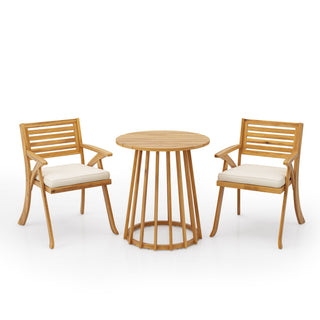 Teak Wood 3 Piece Outdoor Dining Set with Cushions