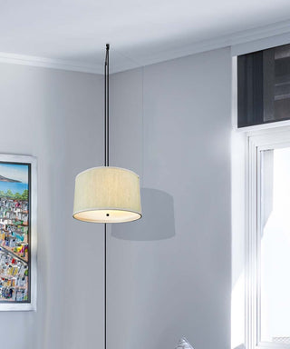 18"W 2 Light Swag Plug-In Pendant Textured Oatmeal with Diffuser Black Cord