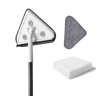 Effortless Wall Cleaning Mop with Triangle Design and Disposable Pads - White