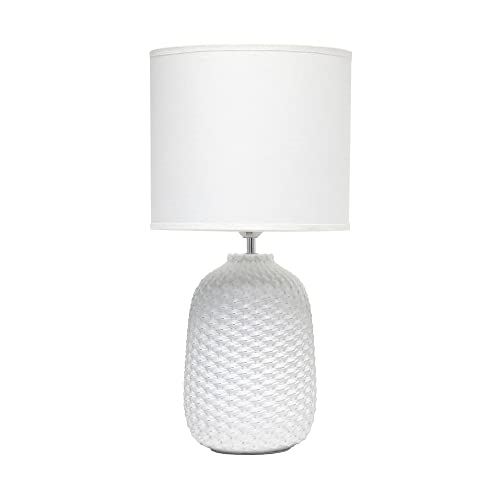 Simple Designs LT1135-OFF 20.4" Tall Traditional Ceramic Purled Texture Bedside Table Desk Lamp w White Fabric Drum Shade for Home Decor, Bedroom, Living Room, Entryway, Office, Off White