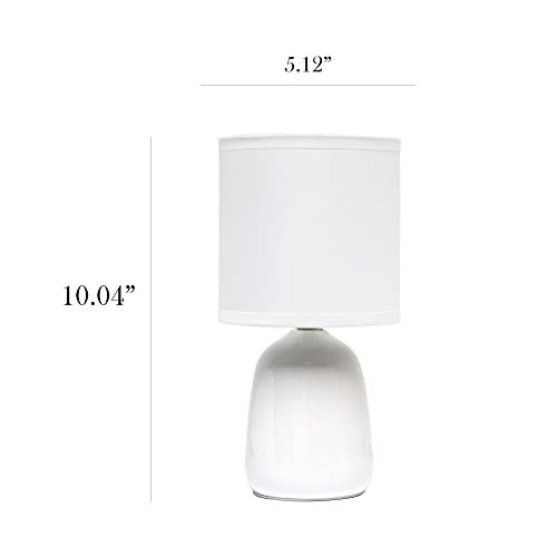 Simple Designs LT1134-OFF 10.04" Tall Traditional Ceramic Thimble Base Bedside Table Desk Lamp w Matching Fabric Shade for Home Decor, Nightstand, Bedroom, Living Room, Entryway, Office, Off White