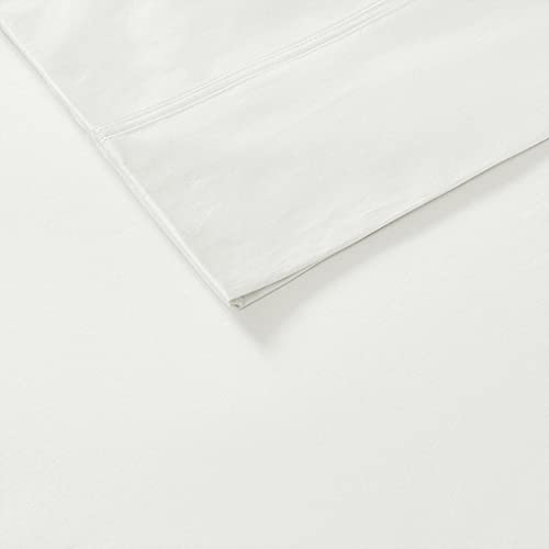 Sleep Philosophy 100% Rayon from Bamboo Bed Sheets Set, Breathable and Lightweight Sheet with 15" Deep Pocket, All Season, Cozy Bedding, Matching Pillow Cases, Queen, White 4 Piece