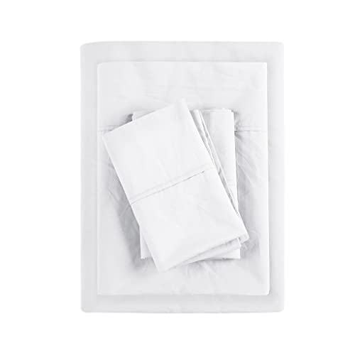 Madison Park Peached 100% Percale Cotton Breathable Absorbent Ultra Soft Luxury Premium Hotel Bed Sheet Set Bedding, Twin Size, White, 3 Piece