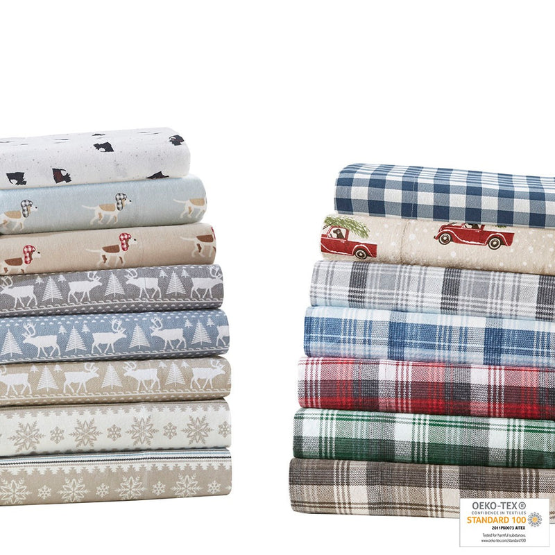 Woolrich Flannel Sheet Set Queen 1 Flat Sheet:90""W x 102""L 1 Fitted Sheet:60""W x 80""L + 14""D 2 Standard Pillowcases:20""W x 30""L