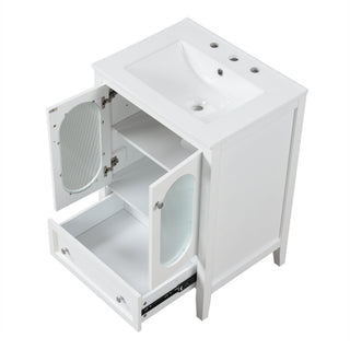 24" Bathroom Vanity with Sink, Bathroom Vanity Cabinet with One Drawer and Doors, Adjustable Shelf, Solid Wood and MDF, White