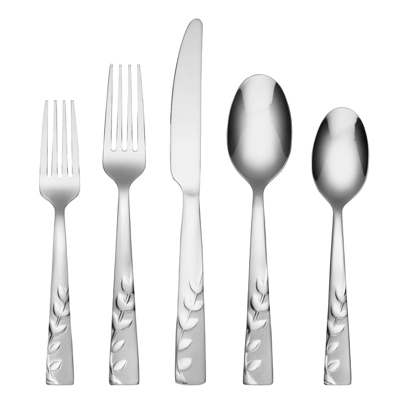 Cambridge Silversmiths Blossom Sand Piece Flatware Silverware Set, Service for 4, Stainless Steel, Includes Forks/Knives/Spoons, 20 Count, Brushed Finish
