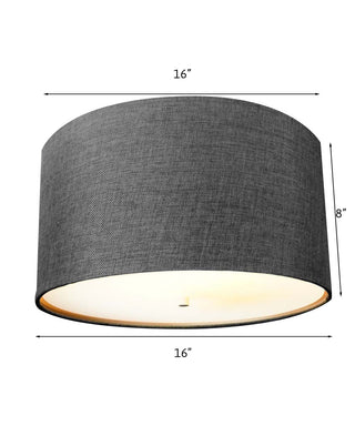 16"W Moderne Flush Mount Conversion Kit Granite Gray Burlap Hardback Drum Lampshade
