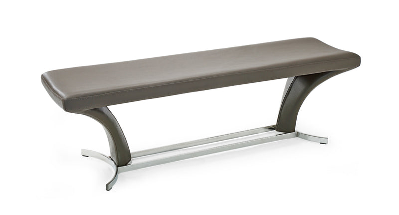 Home Outfitters 63" Gray and Silver Upholstered Faux Leather Bench