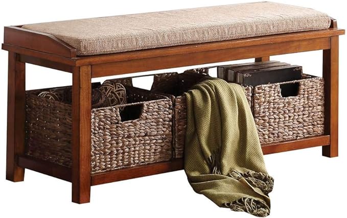 Home Outfitters 42" Brown Upholstered Microfiber Bench with Drawers