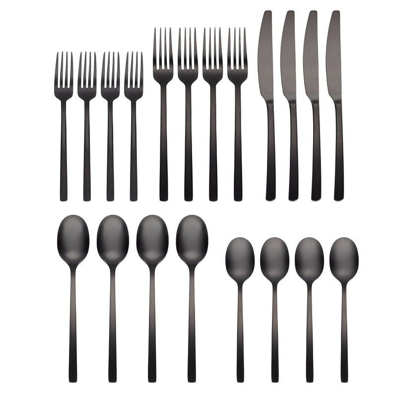 Cambridge Silversmiths Beacon Flatware Silverware Set, Black Satin, Service for 4, Includes Forks/Spoons/Knives, 20 Piece