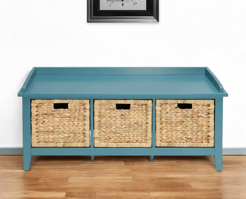 Home Outfitters 43" Teal Blue Solid Wood Storage Bench with Drawers