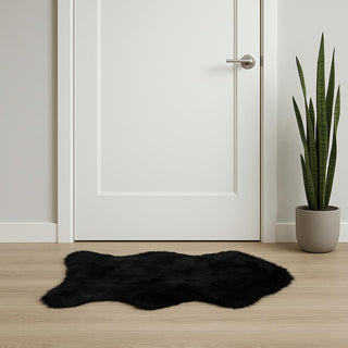 Home Outfitters 2' X 3' Black Faux Sheepskin Animal Print Washable Area Rug
