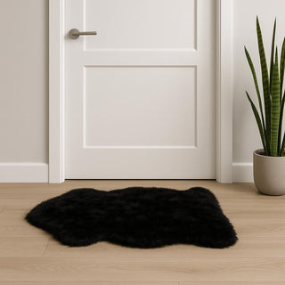 Home Outfitters 2' X 3' Black Shag Sheepskin Area Rug
