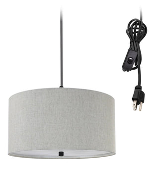 14"W 2 Light Swag Plug-In Pendant Textured Oatmeal with Diffuser Black Cord
