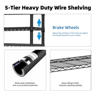 5-Shelf Heavy Duty Metal Storage Shelving Unit with Adjustable Shelves - Carbon Steel