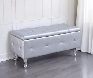 38" Silver Faux Leather Storage Bench With Flip-Top