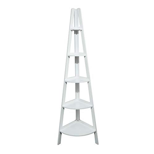 Casual Home 5-Shelf Corner Ladder Bookcase, White (Pack of 1)